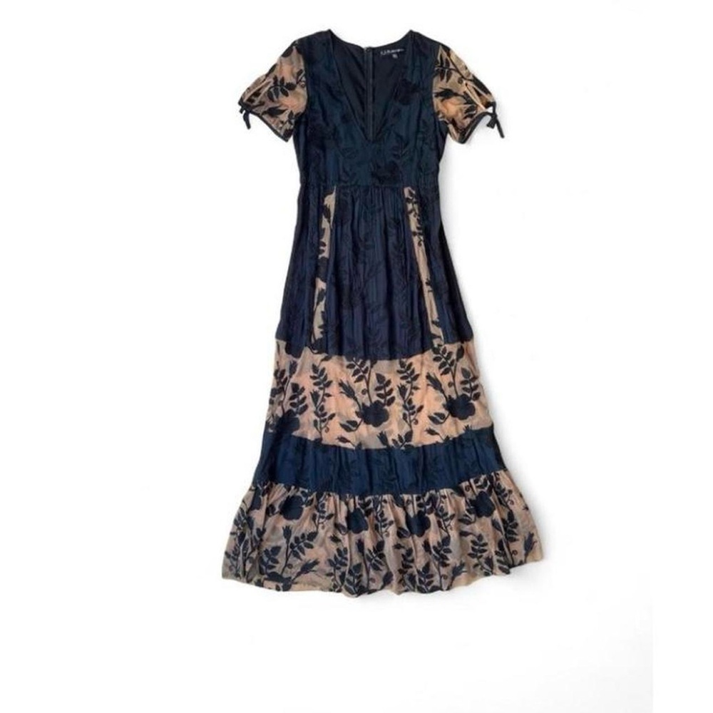 For Love And Lemons Black and Mesh Tiered Floral Maxi Dress M